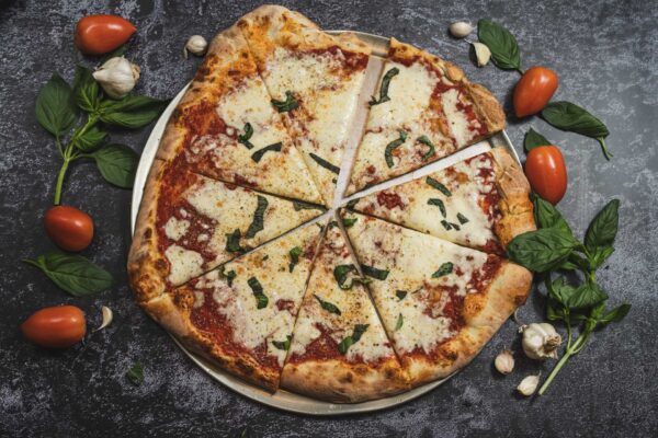 Best Louisville Pizza - Large Marge 'Margherita' - Roasted Garlic Oil Base. Basil Pesto. Fresh Mozzarella. Oven Roasted Tomatoes, and Balsamic Reduction